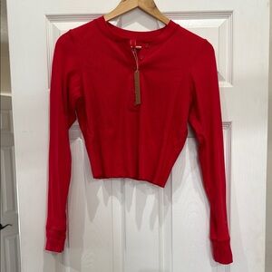 Skims Red Cropped Fitted Henley